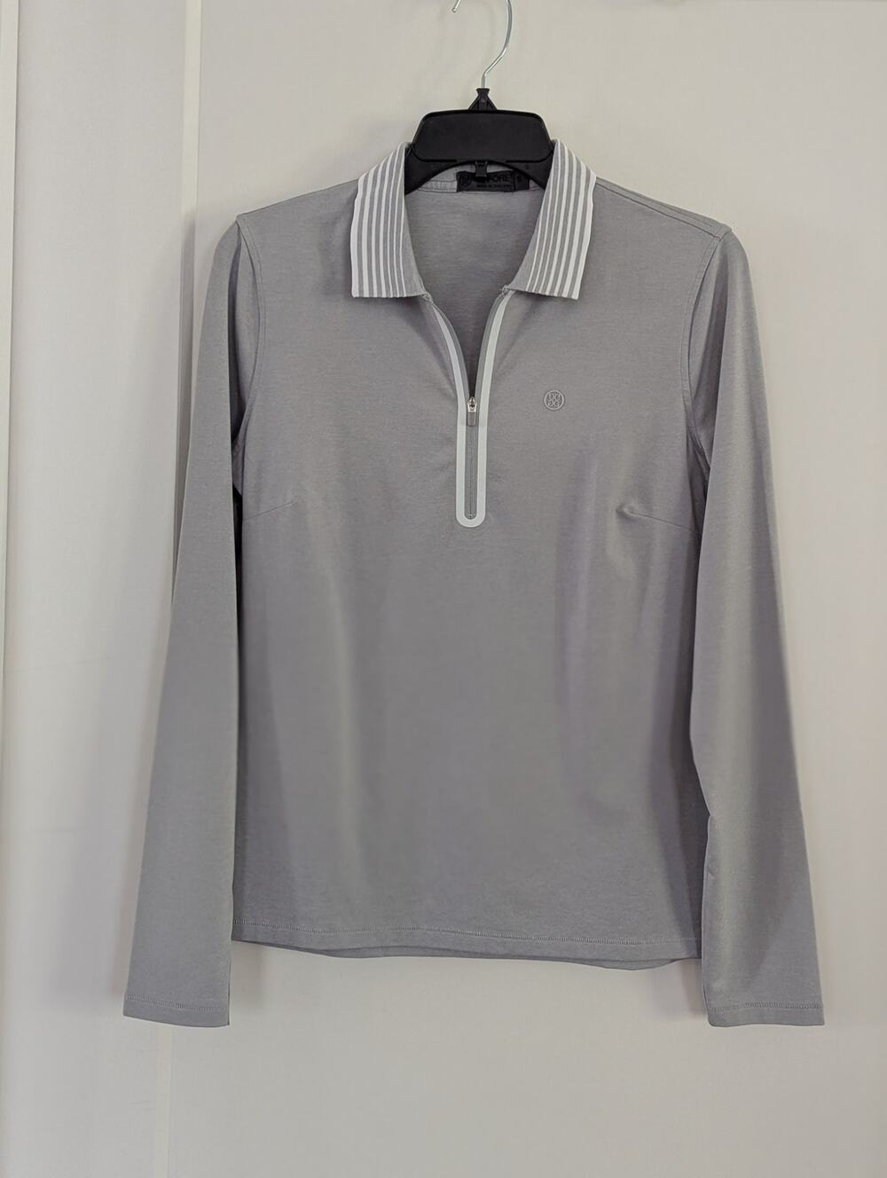 G/FORE Womens S Gray Long Sleeve 1/4 Zip Golf Polo Shirt Striped Collar Stretch